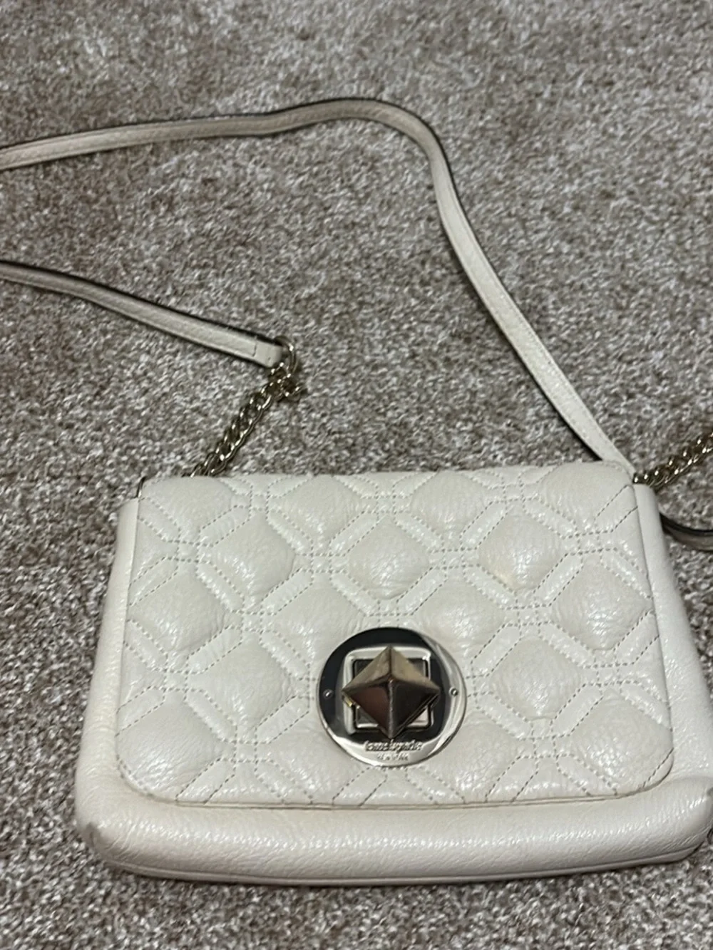 kate spade cream quilted leather crossbody with gold-tone stud turn-lock